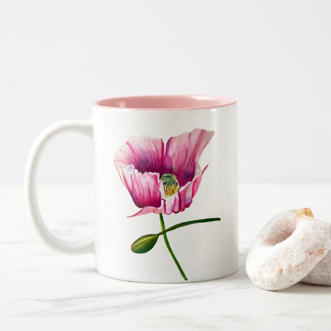 Tasse 2 Couleurs Pink Pop aquarelle fleur joli art (Avec donut)