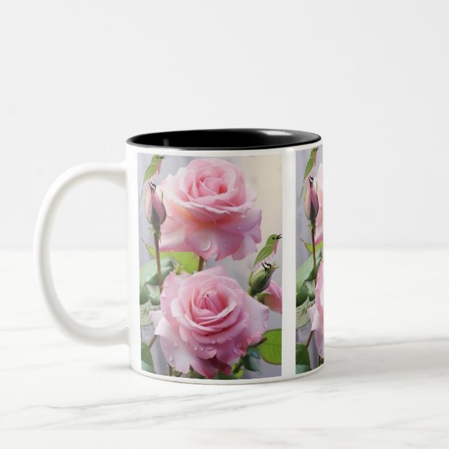 Tasse 2 Couleurs Pink Rose & Hummingbird Mug-Delicate Nature Charm. (Gauche)