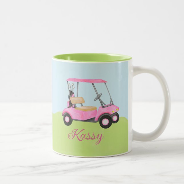 Tasse 2 Couleurs Pink Watercolor Golf Nom du panier (Droit)