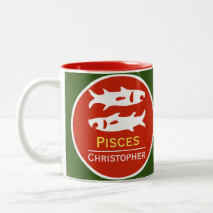 Tasse 2 Couleurs Pisces Zodiac Star Signe avec le nom du propriétai