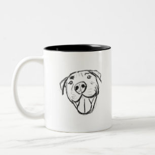 Tasse 2 Couleurs pit bull souriant dessiné à la main numérique