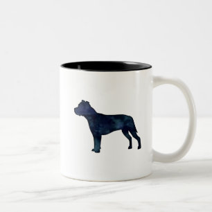 Tasse 2 Couleurs Pitbull race Chien Silhouette Aquarelle noire