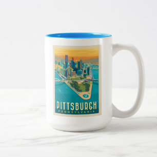 Tasse 2 Couleurs Pittsburgh, PA   Vue oeil d'oiseau