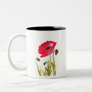 Tasse 2 Couleurs Pivoines rouges aquarelle fleurs chic rustique