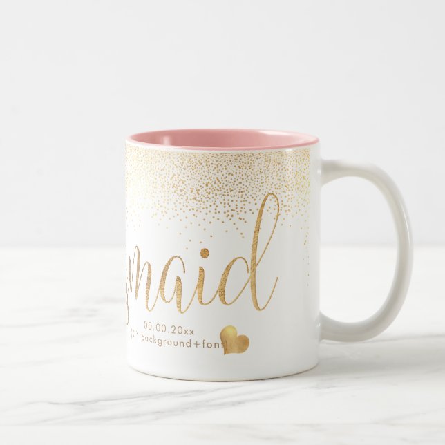 Tasse 2 Couleurs PixDezines Bridesmaid/Faux Gold Confetti (Droit)