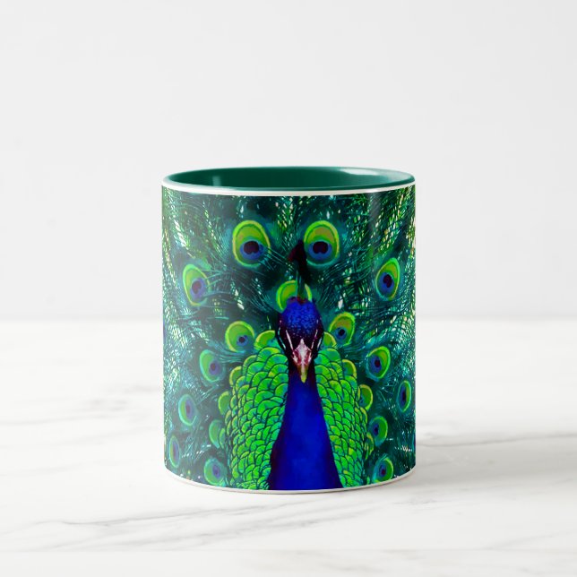 Tasse 2 Couleurs PixDezines paon/turquoise/bleu aqua (Centre)