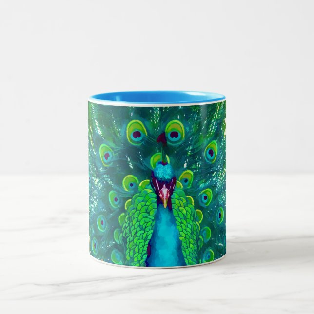 Tasse 2 Couleurs PixDezines paon/turquoise/bleu aqua (Centre)