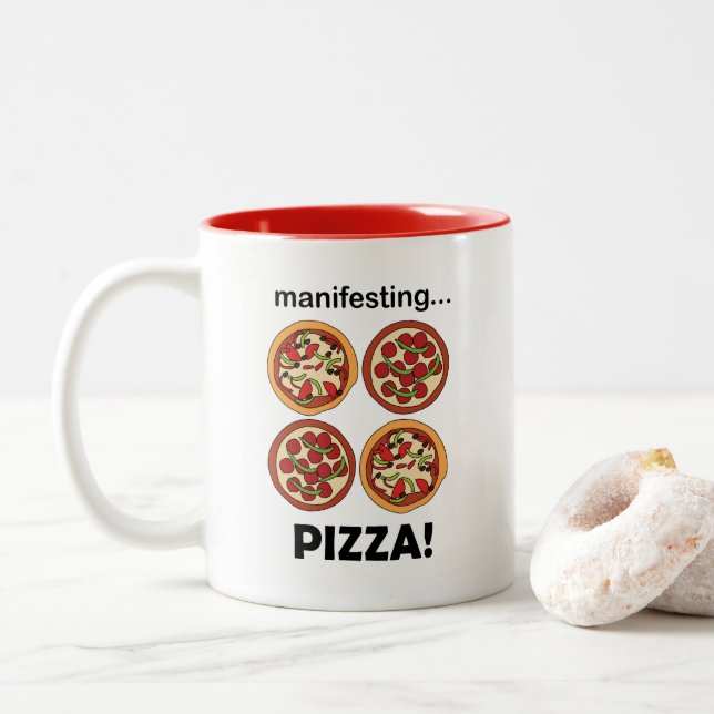 Tasse 2 Couleurs Pizza pepperoni manifeste  (Avec donut)