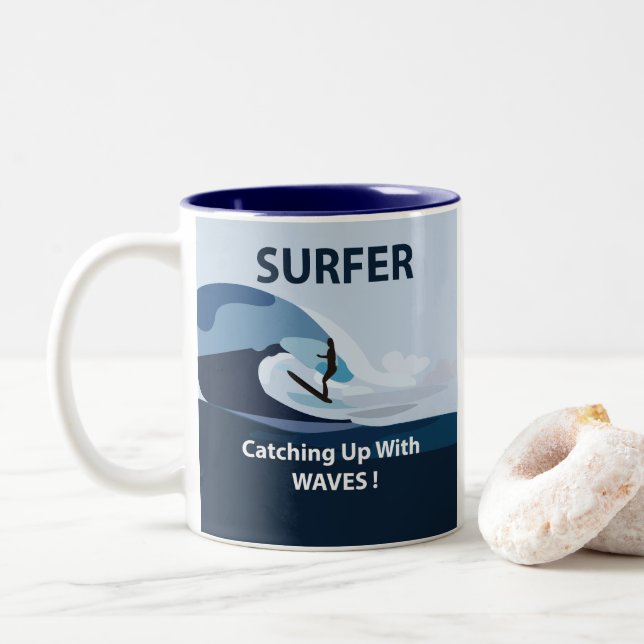 Tasse 2 Couleurs Plage de surfeur Surfing  (Avec donut)