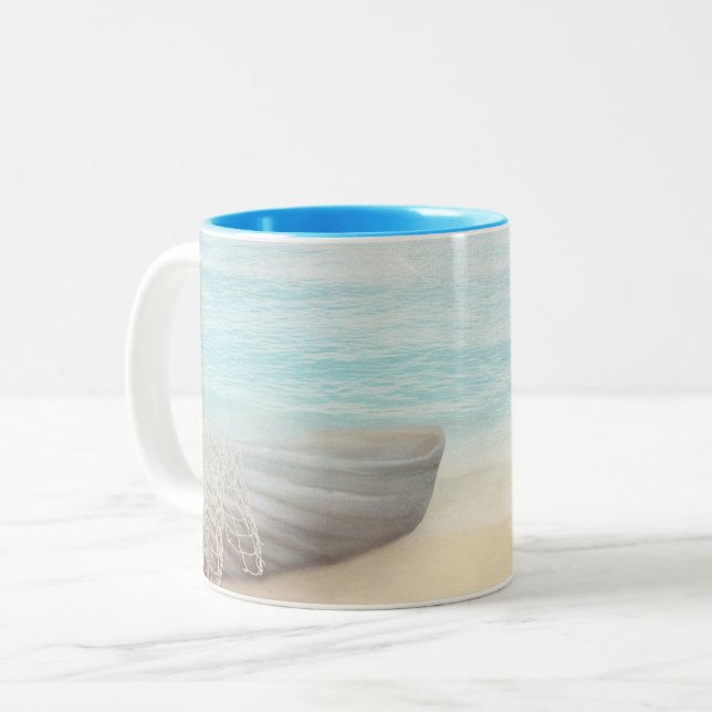 Tasse 2 Couleurs Plage nautique avec Rowboat & Fishing Net (Devant gauche)