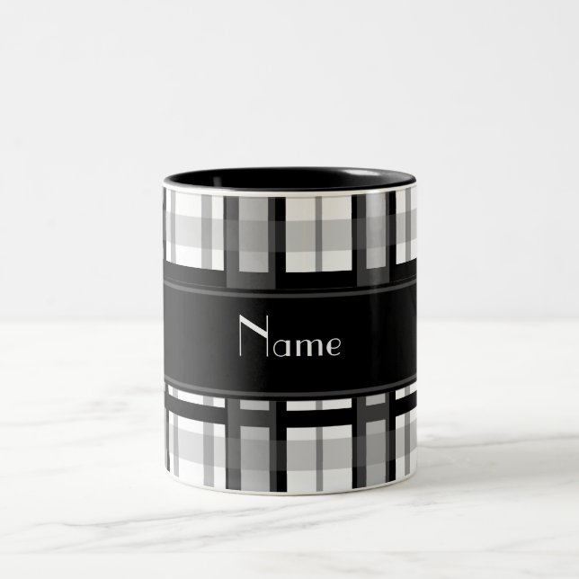 Tasse 2 Couleurs Plaid noir et blanc nommé personnalisé (Centre)