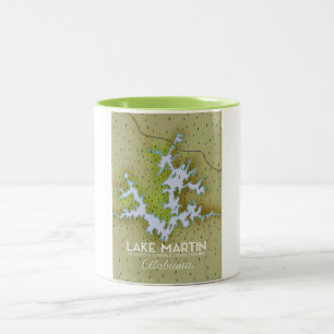 Tasse 2 Couleurs Plan de l'affiche de voyage du lac Martin Alabama.