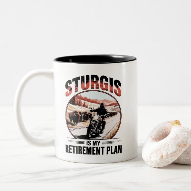 Tasse 2 Couleurs Plan de retraite de motards de Sturgis SD (Avec donut)