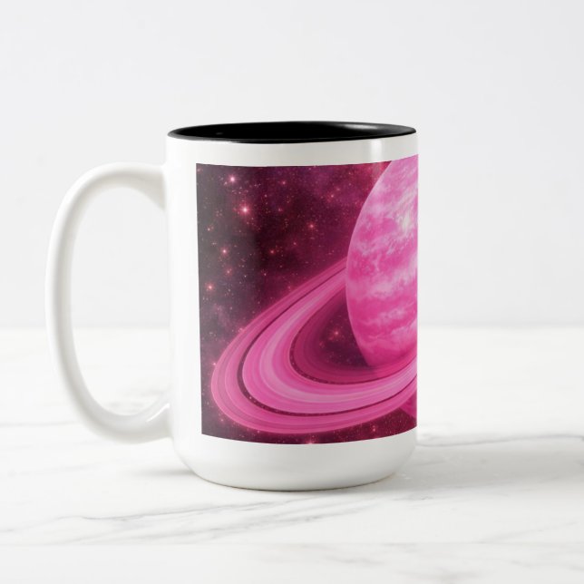 Tasse 2 Couleurs Planète rose avec des anneaux roses (Gauche)