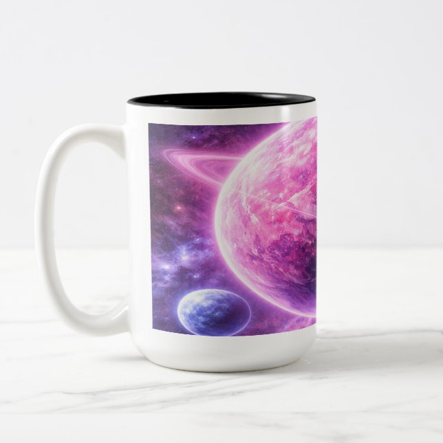 Tasse 2 Couleurs Planète rose avec quatre lunes (Gauche)