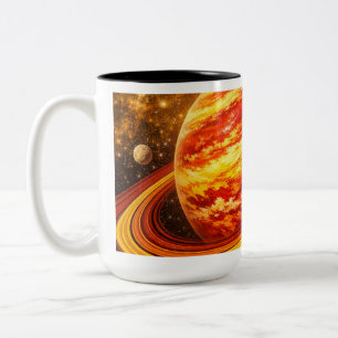 Tasse 2 Couleurs Planète rouge et jaune avec des anneaux