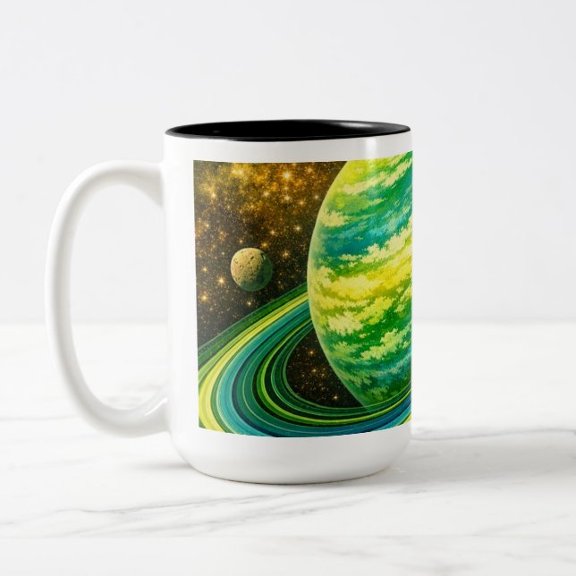 Tasse 2 Couleurs Planète verte bien arrondie avec des anneaux (Gauche)