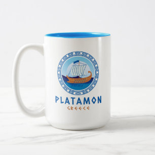 Tasse 2 Couleurs Platamon, Grèce Conception de navire grec