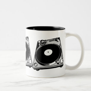 Tasse 2 Couleurs Platine Tourne-Disques Graphique en Noir