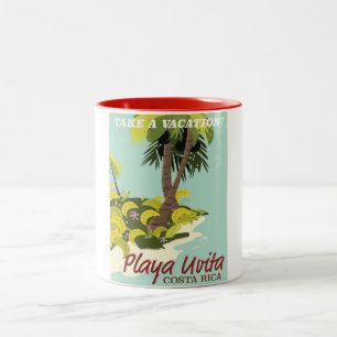 Tasse 2 Couleurs Playa Uvita, affiche de voyage de plage au Costa R