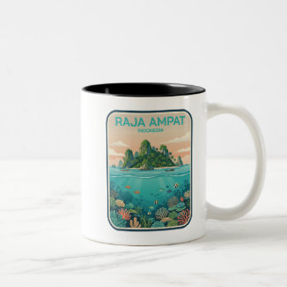 Tasse 2 Couleurs Plongée artistique sur récif corallien vintage à R