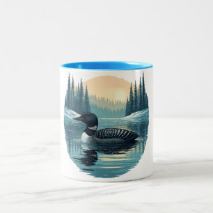 Tasse 2 Couleurs Plongeon huard - Conception de Noël de chalet d'hi