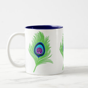 Tasse 2 Couleurs Plume de paon vert citron et bleu
