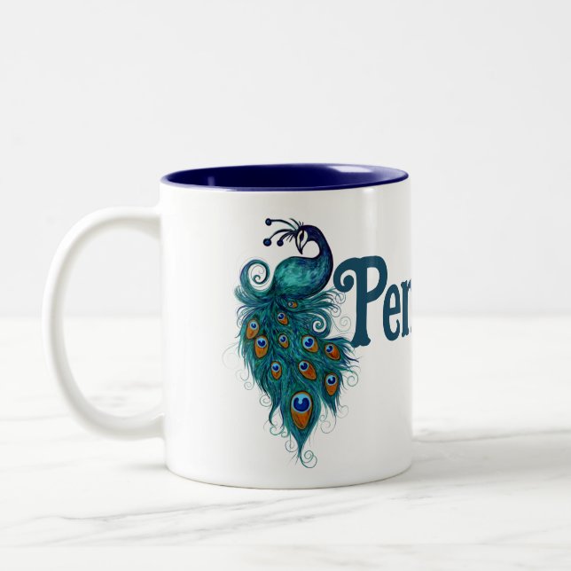 Tasse 2 Couleurs Plumes de paon Peacocks Turquoises (Gauche)