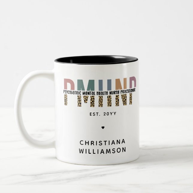 Tasse 2 Couleurs PMHNP Empreinte de léopard Psychiatrie Santé menta (Gauche)