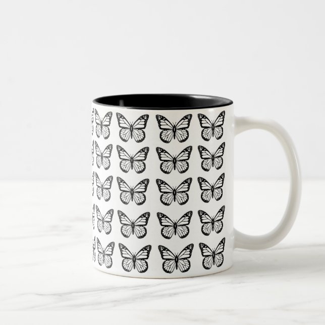 Tasse 2 Couleurs Pochoirs noirs de papillon (Droit)