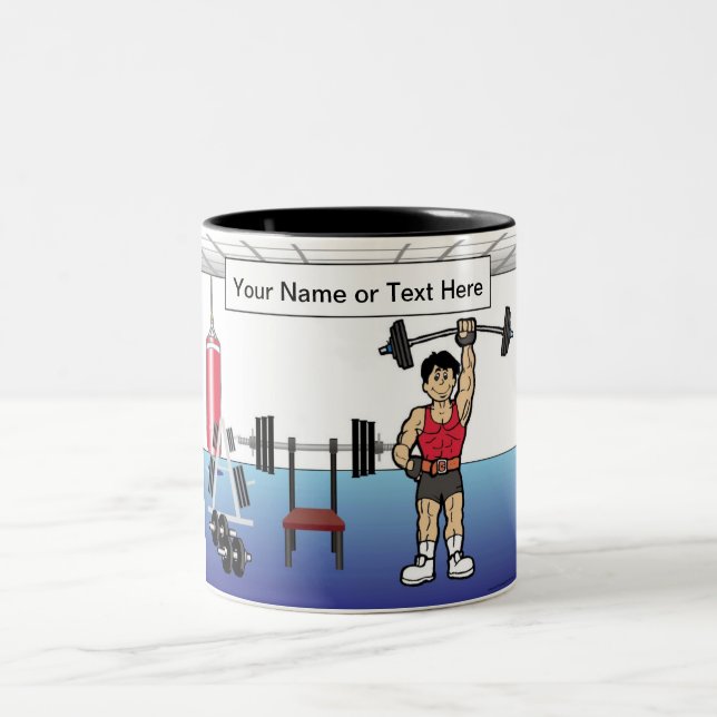 Tasse 2 Couleurs Poids-lifter personnalisé - Carton masculin (Centre)