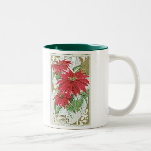 Tasse 2 Couleurs Poinsettia démodée de Noël (Droit)