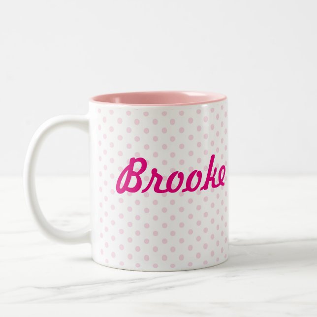 Tasse 2 Couleurs Point de polka rose blanc nommé de BROOKE de ♥ de (Gauche)