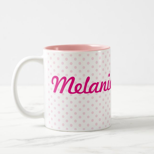 Tasse 2 Couleurs Point de polka rose blanc nommé de MELANIE de ♥ de (Gauche)