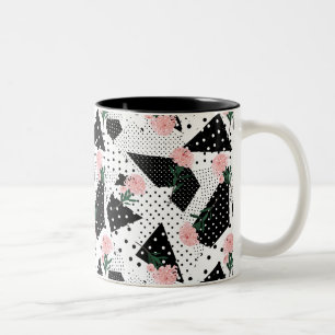 Tasse 2 Couleurs Points Abstraits modernes et fleurs roses