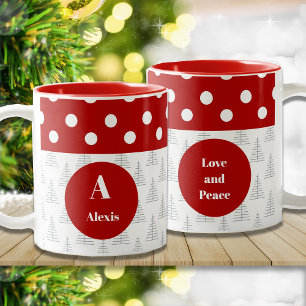 Tasse 2 Couleurs Points et arbres de Noël Nom et message personnali