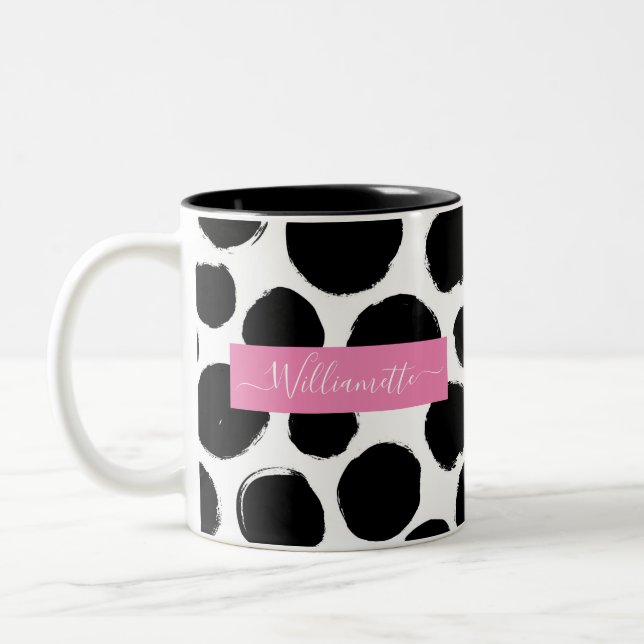 Tasse 2 Couleurs Pois noirs et blancs avec nom personnalisé (Gauche)