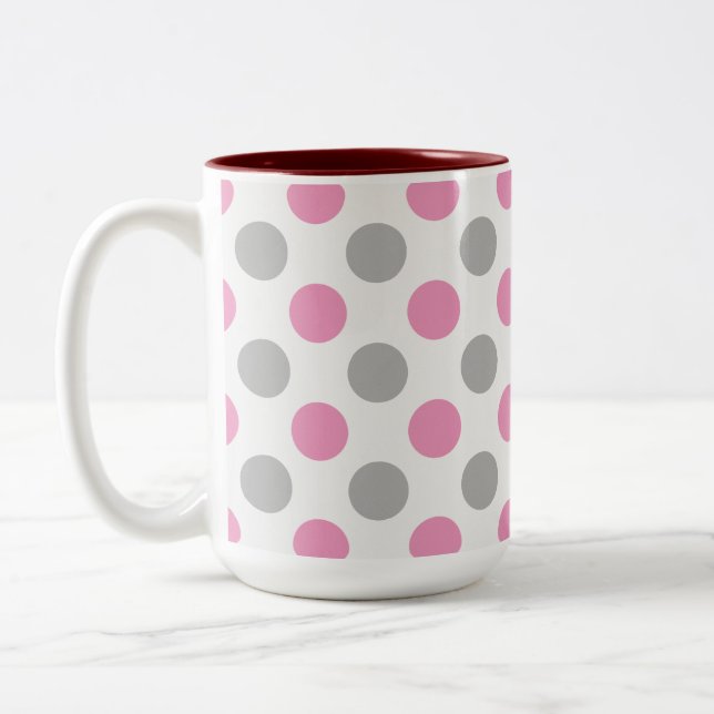 Tasse 2 Couleurs Pois rose et gris (Gauche)