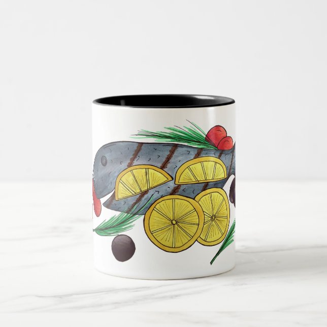 Tasse 2 Couleurs Poisson Grillé Grec Fruits de mer Méditerranéens (Centre)