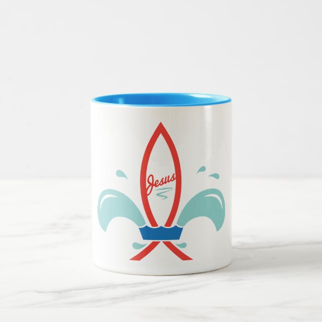 Tasse 2 Couleurs Poisson Jésus Fleur De Lis (Centre)