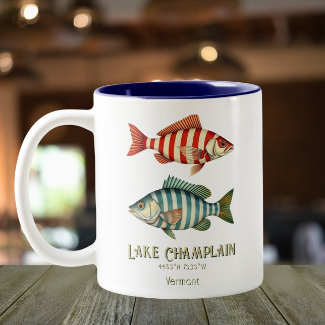 Tasse 2 Couleurs Poisson nautique du lac Champlain Vermont (Créateur téléchargé)