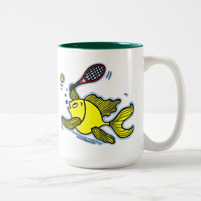 Tasse 2 Couleurs Poissons de tennis, poissons jouant au tennis (Droit)