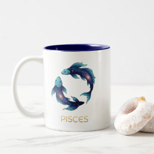 Tasse 2 Couleurs "Poissons personnalisés Signe du zodiaque Nom et t
