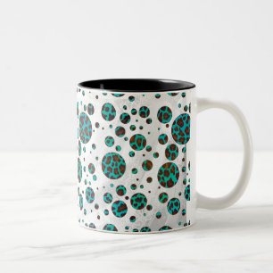 Tasse 2 Couleurs Polka Dot Cow Impression Brown et Turquoise