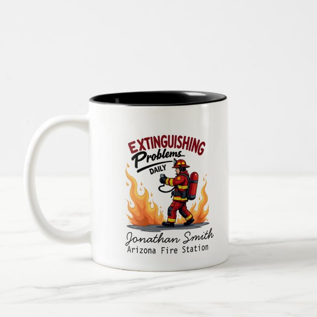 Tasse 2 Couleurs Pompier unique ou sapeur-pompier avec texte rouge (Gauche)