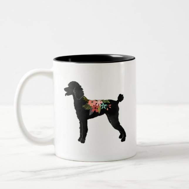 Tasse 2 Couleurs Poodle Dog Breed Boho Floral Silhouette (Gauche)