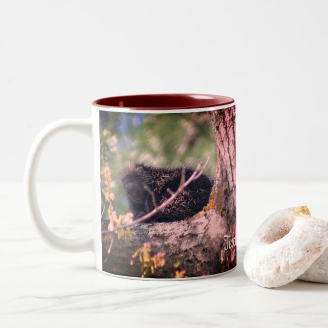 Tasse 2 Couleurs Porcupine Faune Nature Personnalisée (Avec donut)