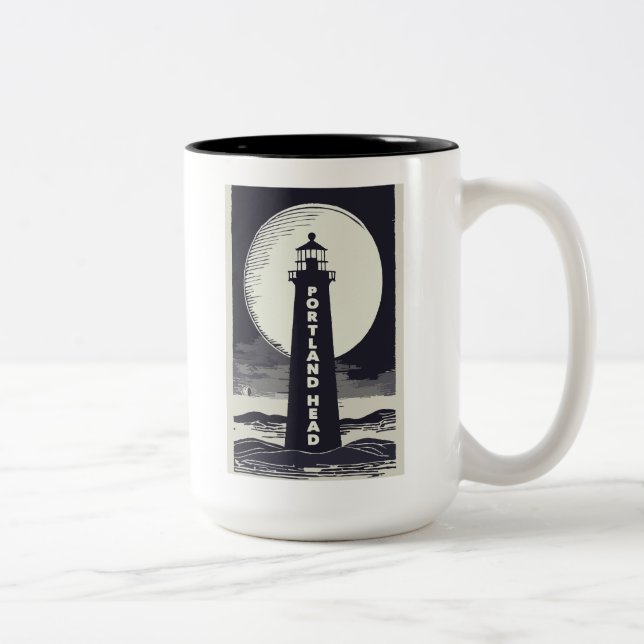 Tasse 2 Couleurs Portland Head Maine Lighthouse Moon (Droit)
