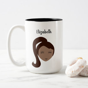 Tasse 2 Couleurs Portrait Chic: Illustration de fille brune personn