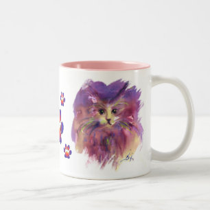 TASSE 2 COULEURS PORTRAIT DE CHAT DE CUISINE PURPLE AVEC PAPIERS CO